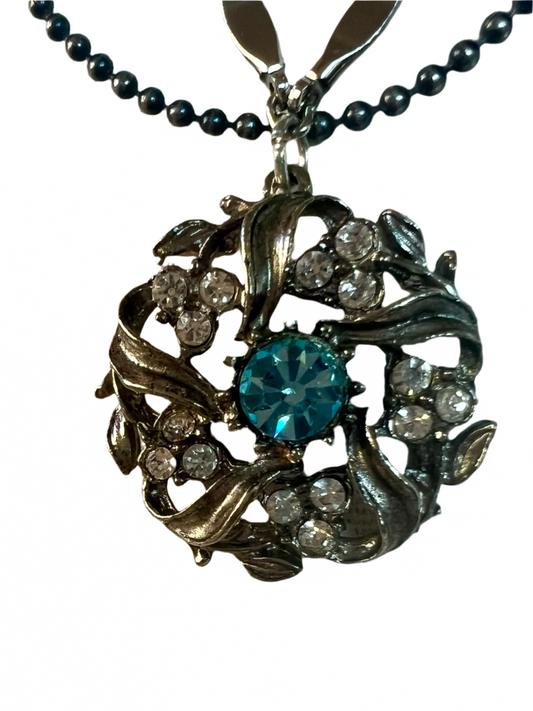 Vintage Blue Swarovski Crystal Pendant Necklace