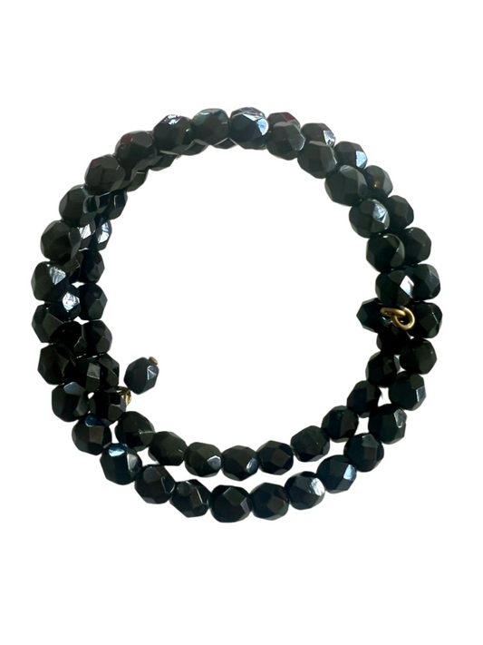 Vintage Black Beaded Flex Coil Bracelet