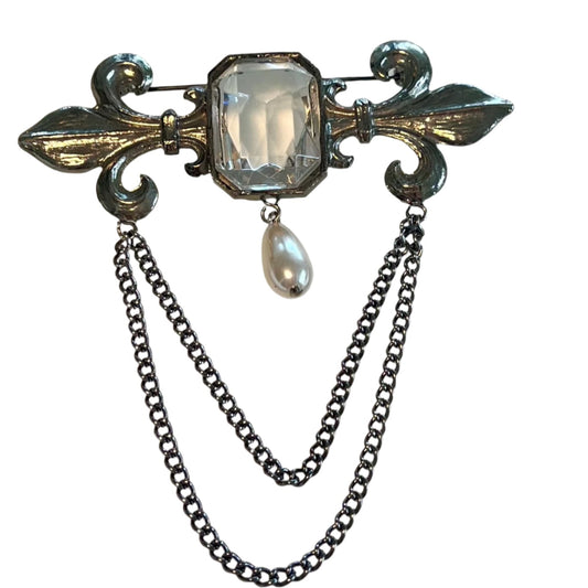 Crystal and Faux Pearl Brooch